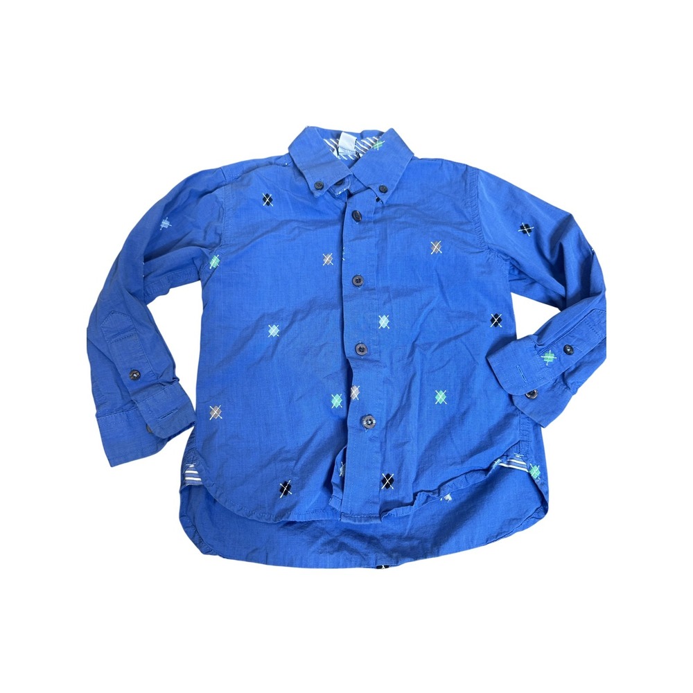 Hartstrings Shirt Boys 3T Blue Argyle Embroidered Button Up Long‎ Sleeve